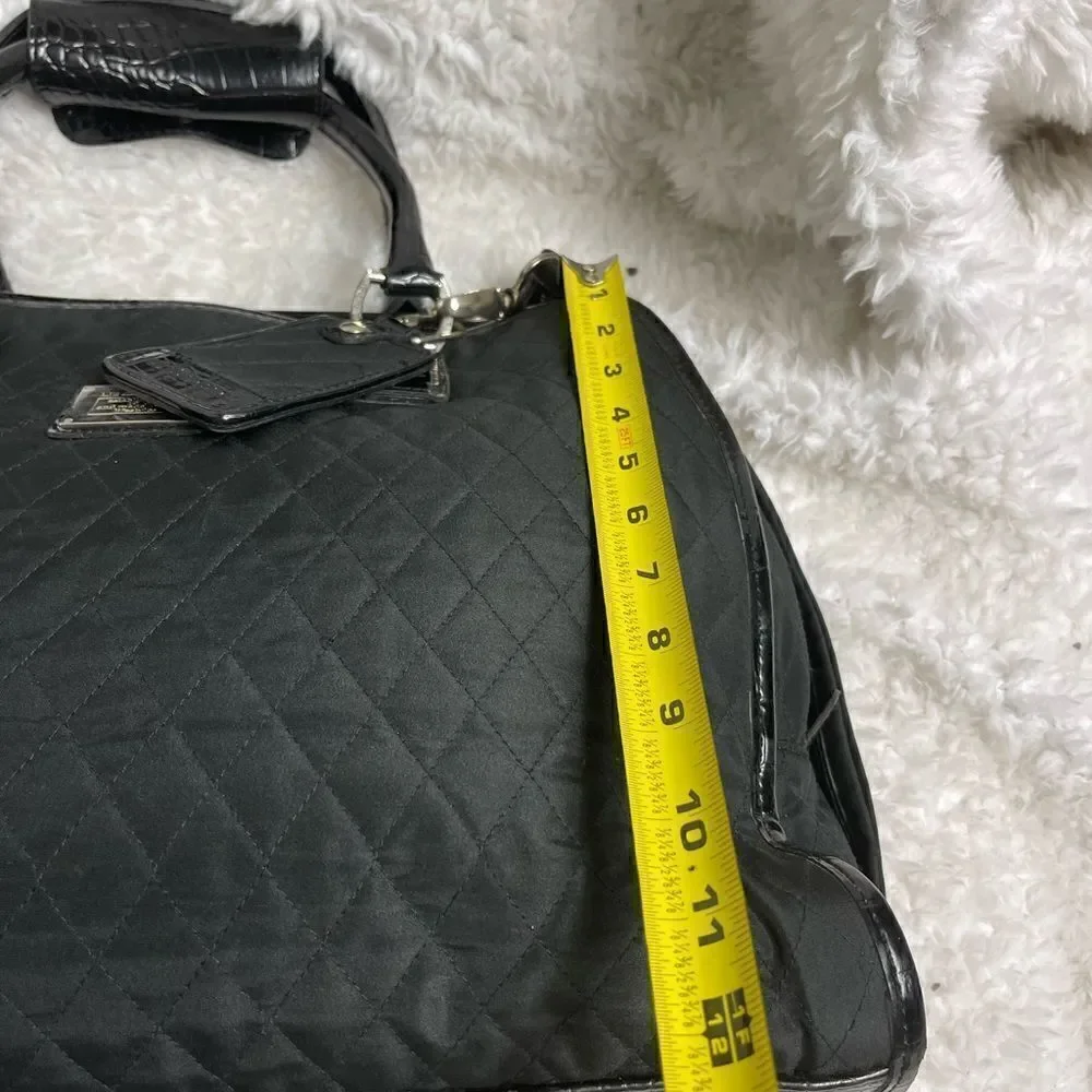 Liz Claiborne Black quilted fabric large laptop work bag silver tone hardwares